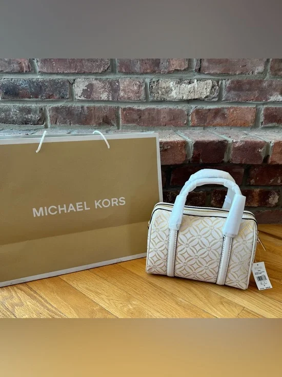 Michael Kors Ivory & Gold Travel Small Duffle Crossbody - Picture 2 of 14